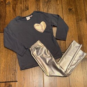 Zara Heart Patch Top and Metallic Silver Leggings Set. NEVER WORN. SIZE 5-6.